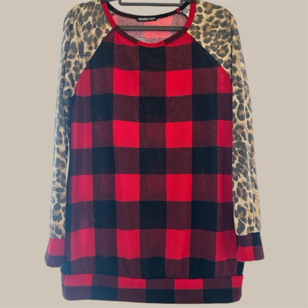 Hemish USA | Buffalo Plaid/Animal Print Top